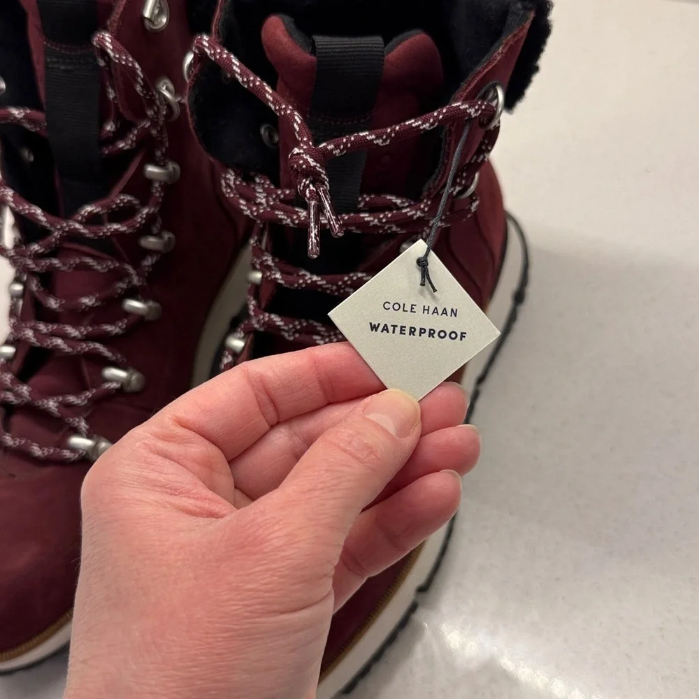 Cole Haan Burgundy Leather Real Fur Winter Boots Size 8 B New!